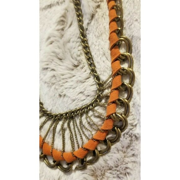 ✨️CL Orange Fabric Gold Color Chain Link Layer State - Picture 3 of 5